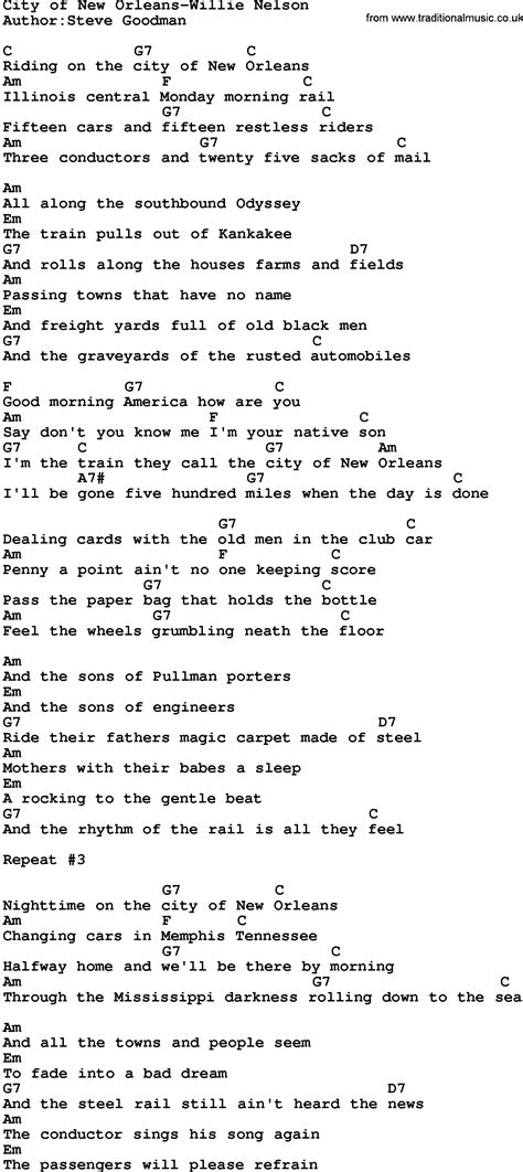 Willie Nelson – City of New Orleans Lyrics .